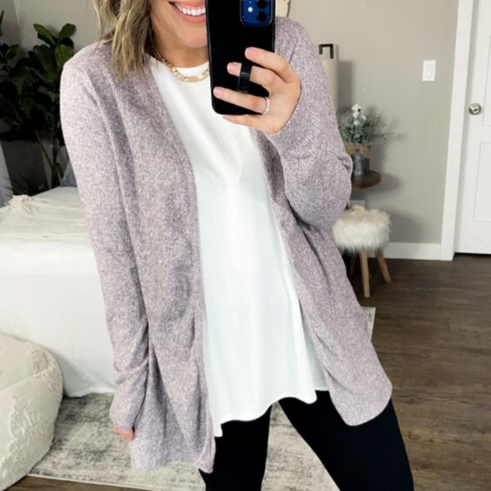 Long Sleeve Brushed Pink Cozy Open Cardigan Size Small